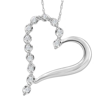 Pompeii3 10k White Gold 1" Tall Diamond Heart Pendant Women's Necklace In Silver