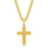 BLACKJACK STAINLESS STEEL BRUSHED & POLISHED W/ SINGLE CZ CROSS NECKLACE - GOLD PLATED