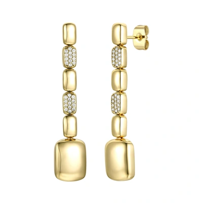 Rachel Glauber 14k Gold Plated With Diamond Cubic Zirconia Rectangle Link Linear Dangle Earrings