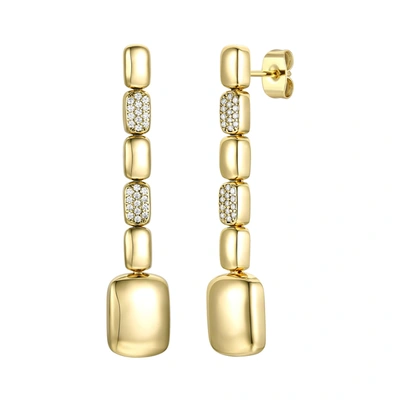Rachel Glauber 14k Gold Plated With Diamond Cubic Zirconia Rectangle Link Linear Dangle Earrings In White