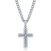 Blackjack Stainess Steel Brushed & Polished W/ Single Cz Cross Necklace In Silver