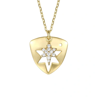 Rachel Glauber Rg 14k Gold Plated With Diamond Cubic Zirconia Laser-cut 6-pointed Star Triangle Shield Double Penda