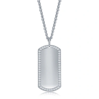 Blackjack Stainless Steel Cz Dog Tag Id Necklace In Silver