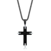 BLACKJACK STAINLESS STEEL BLACK & SILVER CHEVRON CROSS NECKLACE