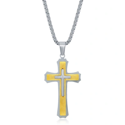 Blackjack Mens Stainless Steel Gold Silver 3d Cross Necklace