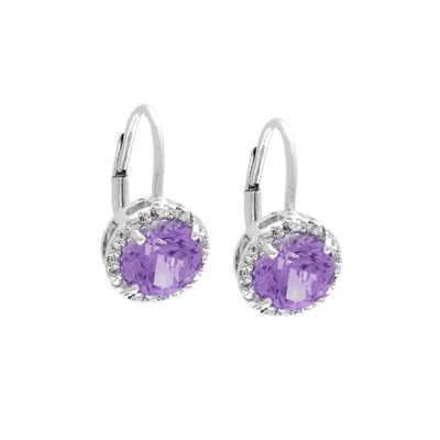Monary 1 Carat Triple Row Diamond Hoop Earrings In Sterling Silver In Purple