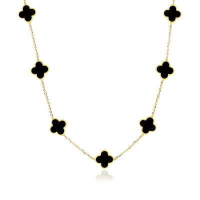The Lovery Large Onyx Clover Necklace In Black