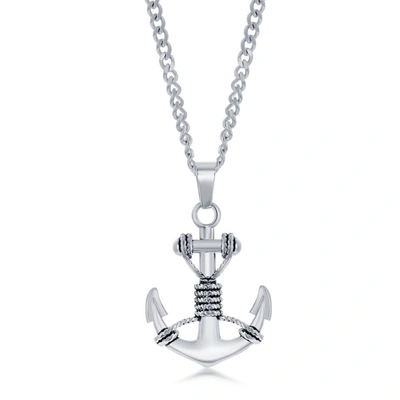 Blackjack Mens Stainless Steel Oxidized Anchor Necklace In Silver