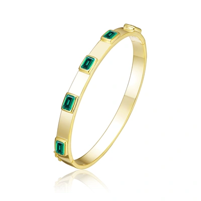 RACHEL GLAUBER RG 14K GOLD PLATED EMERALD CUBIC ZIRCONIA BANGLE BRACELET