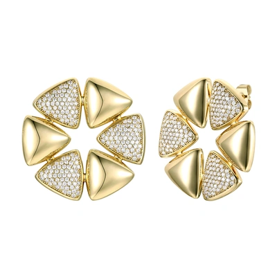 Rachel Glauber Rg Large 14k Gold Plated With Diamond Cubic Zirconia Pave Modern Abstract Flower Stud Earrings In Beige