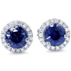 Pompeii3 1 Ct Blue Sapphire Diamond Halo Studs Earrings 10k White Gold In Blue
