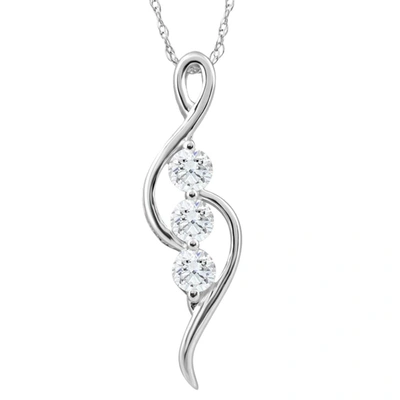 Pompeii3 1/3ct Tw Round-cut Three Stone Diamond Pendant 10k White Gold Women's Necklace In Silver