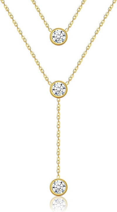Liv Oliver 18k Gold Plated Cz Double Layer Necklace