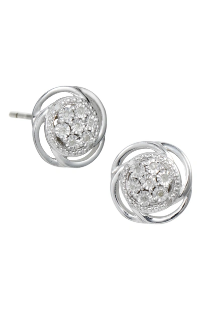 Savvy Cie Jewels Sterling Silver Bright Cut Diamond Swirl Stud Earrings In Clear- Silver