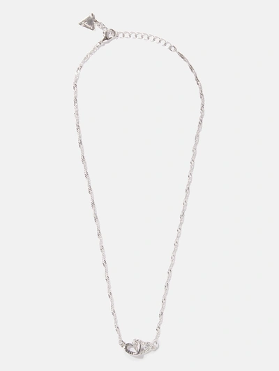 GUESS FACTORY SILVER-TONE INTERLOCKING HEARTS NECKLACE