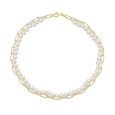 Liv Oliver 18k Layer Link & Pearl Necklace In Silver