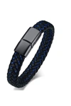 Stephen Oliver Black Plated Blue And Black Leather Bracelet