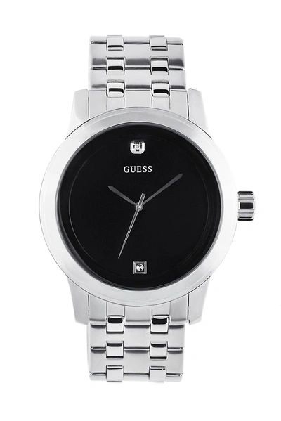 Guess Factory Black And Silver-tone Diamond Dress Watch In White