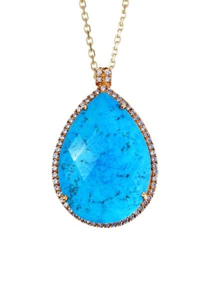 Liv Oliver 18k Gold Turquoise Embelished Pear Drop Necklace In Blue