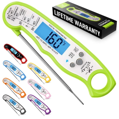 Zulay Kitchen Waterproof Digital Meat Thermometer With Backlight, Calibration & Internal Magnetic Mount In Green