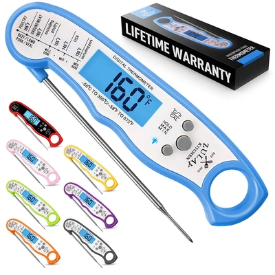 Zulay Kitchen Waterproof Digital Meat Thermometer With Backlight, Calibration & Internal Magnetic Mount In Blue