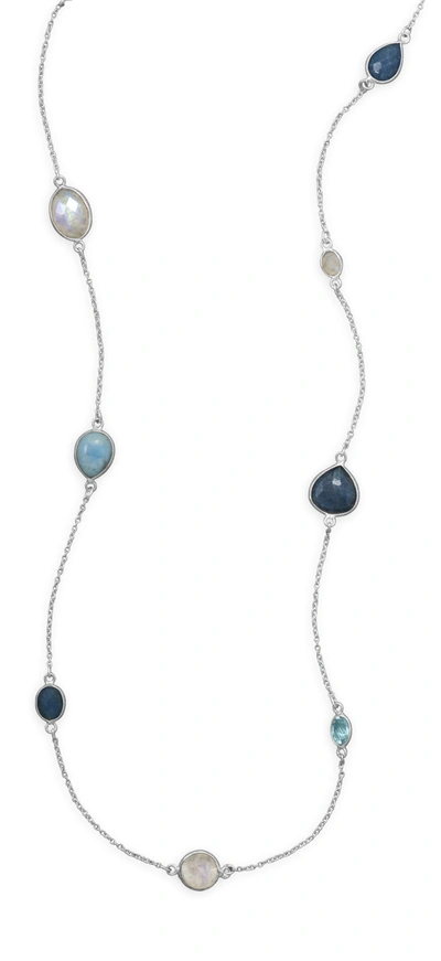 Liv Oliver Sterling Silver Multi Gemstone Necklace In Blue