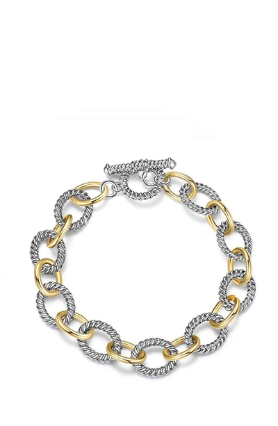 Liv Oliver 18k Gold Two Tone Textured Link Bracelet In Silver