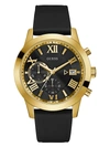 Guess Factory Gold-tone And Leather Multifunction Watch In Black