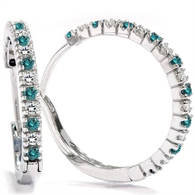 Pompeii3 1/2ct Blue & White Diamond Hoops 10k White Gold In Multi