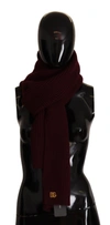 Dolce & Gabbana Dark Red Cashmere Logo Wrap Shawl Knitted Scarf In Red