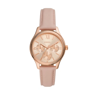 Fossil Women's Rye Multifunction Rose Gold-tone Nude Leather Watch, 36mm In Pink