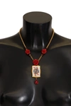 DOLCE & GABBANA Dolce & Gabbana Brass Queen Card Deck Statement Crystal Chain Women's Necklace