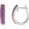 POMPEII3 7/8CT GENUINE PINK SAPPHIRE PAVE HOOPS 14K WHITE GOLD 18.5MM TALL