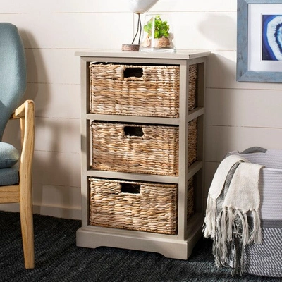 Safavieh Halle 3-wicker-basket Storage Side Table In Grey
