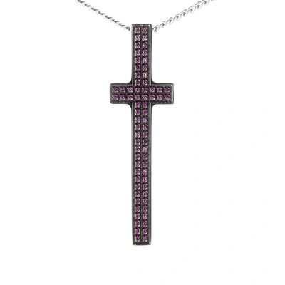 Pianegonda Silver And Ruby Cross Pendant Necklace Cave0822 In Red,silver Tone