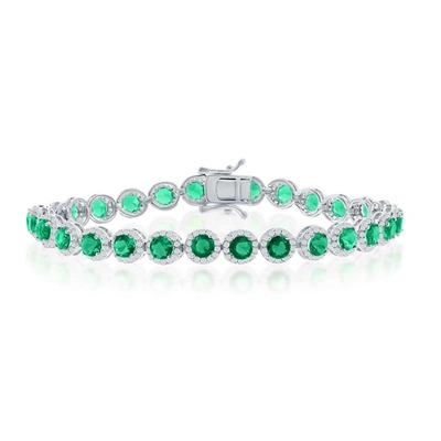 SIMONA STERLING SILVER ROUND HALO WHITE & SIMULATED RUBY LINKED BRACELET