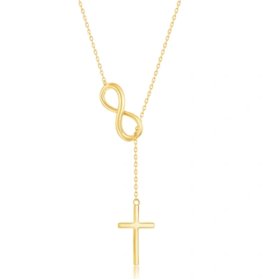 Simona Sterling Silver Center Infinity With Hanging Chain And Cross Necklace In White