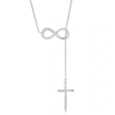 Simona Sterling Silver Center Infinity With Hanging Chain And Cross Necklace