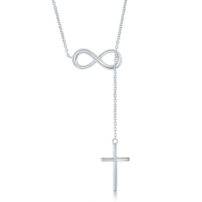 SIMONA STERLING SILVER CENTER INFINITY WITH HANGING CHAIN AND CROSS NECKLACE