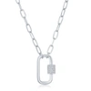 SIMONA STERLING SILVER MICRO PAVE CZ OVAL CARABINER PAPERCLIP NECKLACE