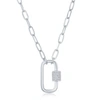 Simona Sterling Silver Micro Pave Cz Oval Carabiner Paperclip Necklace