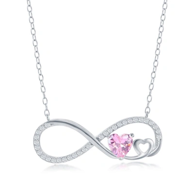 Simona Sterling Silver Ruby Cz Heart Infinity Necklace In Transparent
