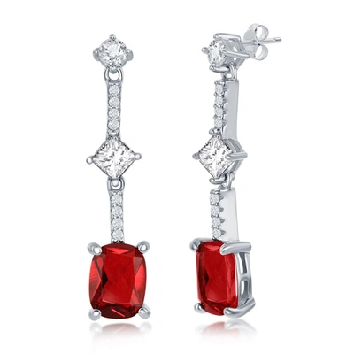 Simona Sterling Silver White & Cushion-cut Cz Earrings - Simulated In Red