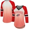 G-iii 4her By Carl Banks Red Carolina Hurricanes Lead Off Tri-blend Raglan 3/4-sleeve V-neck T-shirt In Red