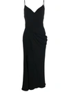 Alexander Mcqueen Draped Backless Midi Dress With Front Slit In Black