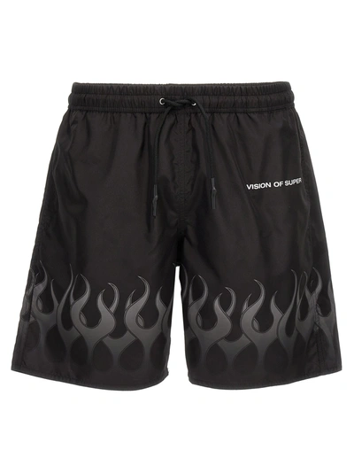 Vision Of Super Flame-print Bermuda Shorts In Black