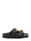 Marine Serre Black Logo Debossed Leather Sandals In Black
