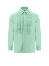 Pt Torino Green Cotton Shirt With Rouches In Green