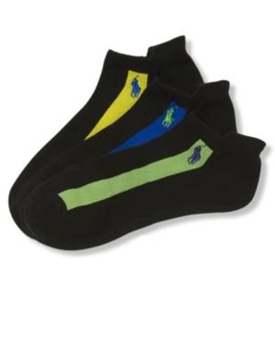 Polo Ralph Lauren Men's Socks, Stripe Athletic Heel Tab Men's Socks 3-pack In Black Assorted