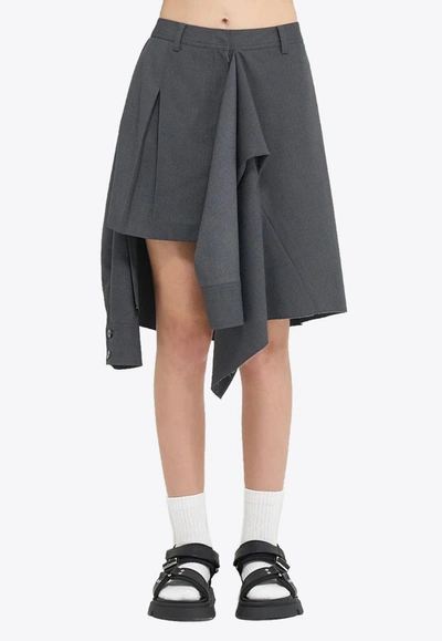 Goen J Asymmetric Mini Skirt With Layered Shirt In Gray